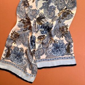 Vintage 1980s Echo Blue Paisley and Roses Scarf